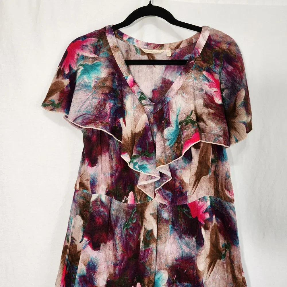 Tall Medium SOFT SURROUNDINGS Italian Dreams Tiered Dark Floral Maxi Dress. - Picture 3 of 16